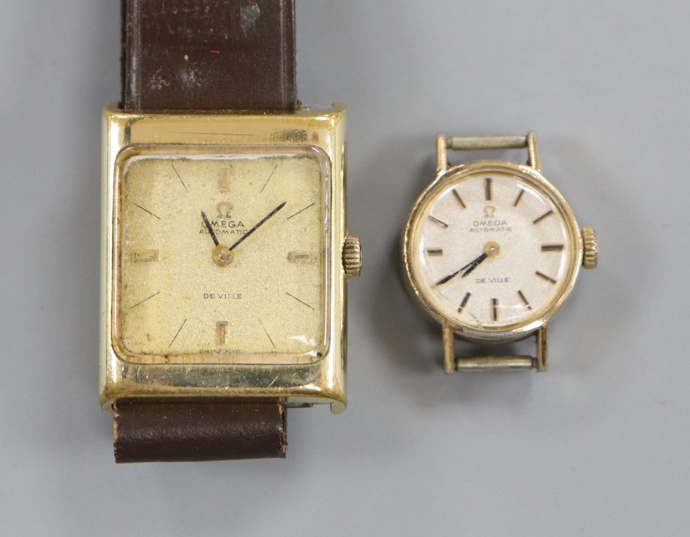 Two ladys steel and gold plated Omega De Ville automatic wrist watches.